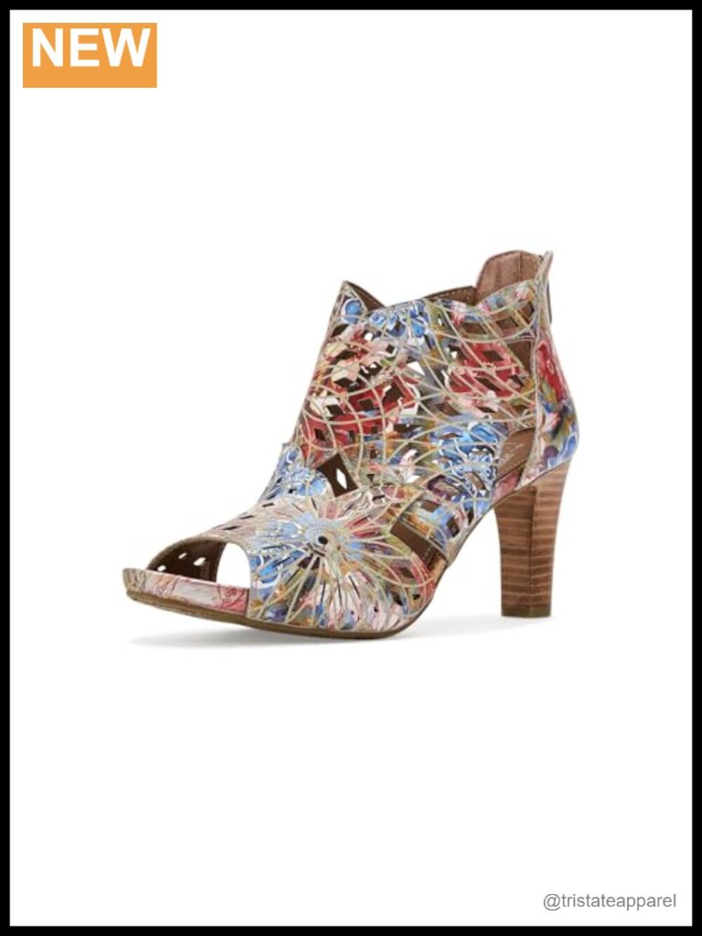 Hand-Painted Leather Shootie Floral Cutout Block Heel Zip Ankle Boot